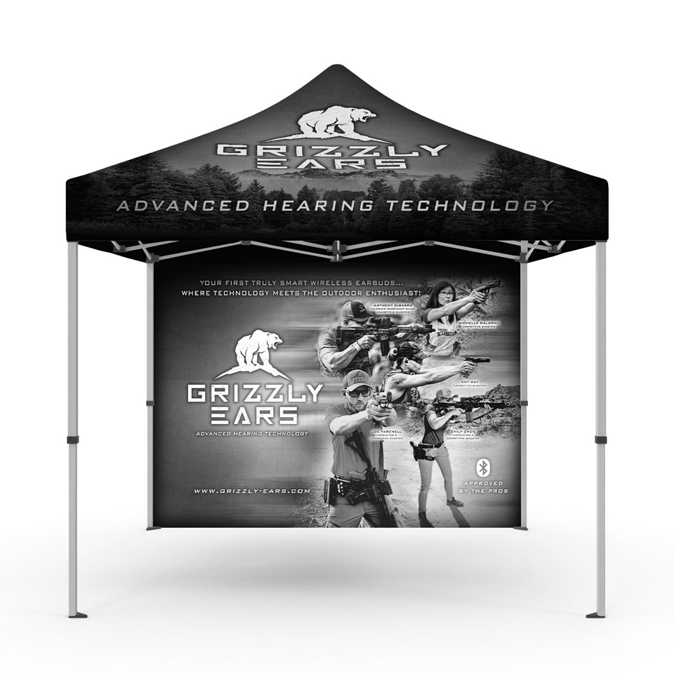 Grizzly Ears Wireless Earbuds - Tradeshow, Event Canopy Tent & Backdrop Cover Design & Print