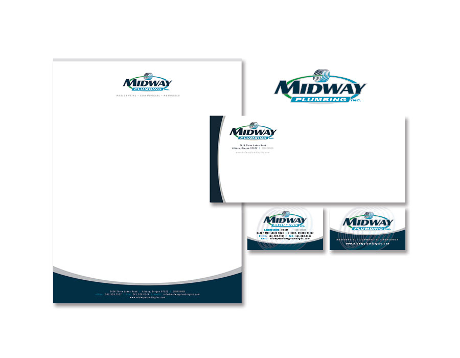 Midway Plumbing - Logo Design and Branding, Stationery, Letterhead, Envelopes, and Business Cards