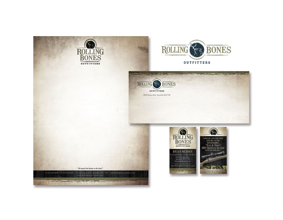 Rolling Bones Outfitters - Logo Design and Branding, Stationery, Letterhead, Envelopes, and Business Cards