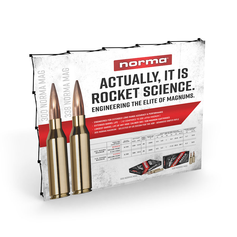 Norma Ammunition Tac & Match Ammo Booth 10ft Display, Banners, Design & Layout, Production