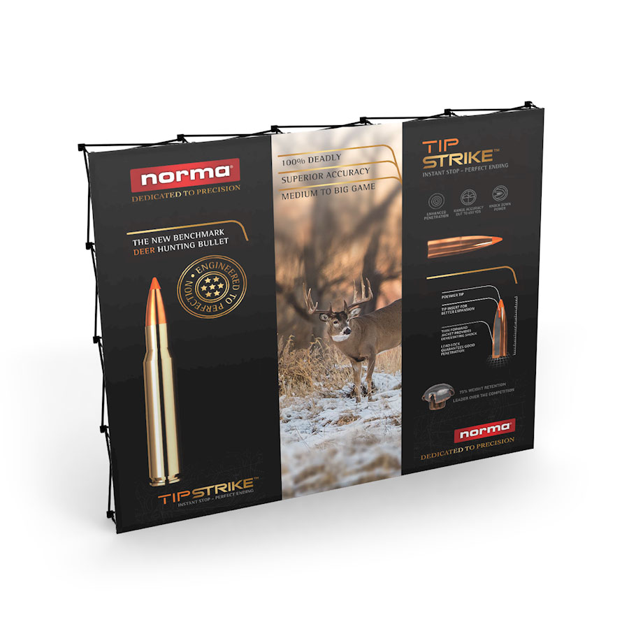 Norma Ammunition TipStrike Ammo Bullet Booth 10ft Display, Banners, Design & Layout, Production